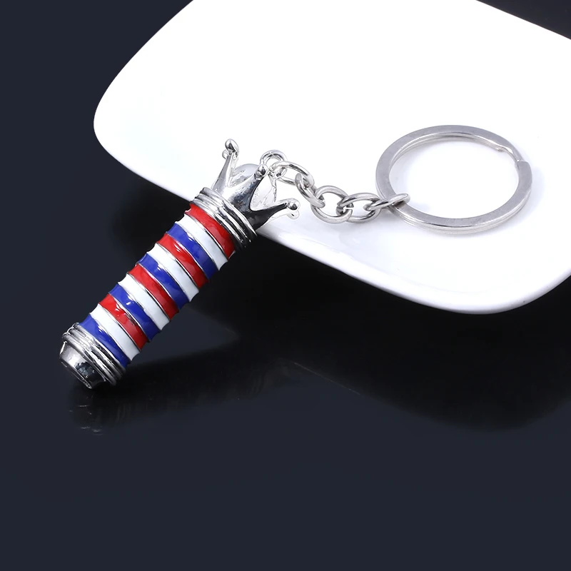 Mode Kristall Barber Shop Drehen Licht 3D Keychain Crown Friseur Logo Metall Anhänger Schlüsselring Männer Schlüssel Tasche Zubehör Geschenk – Detail 6
