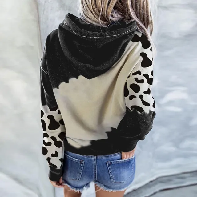 Cute Cow Print Sweatshirt Women s Harajuku Hoodie Pullover Long Sleeve Round Neck Casual Tops Clothes - The Cow Print