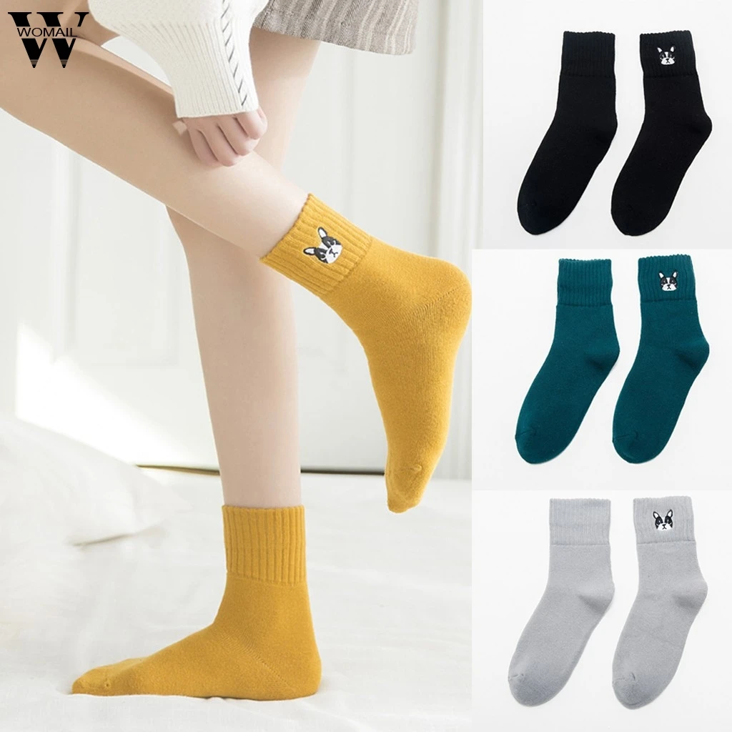 Womail/милые женские носки с рисунками животных из мультфильмов; женские теплые мягкие носки с вышивкой; толстые теплые женские носки без пятки; махровые носки