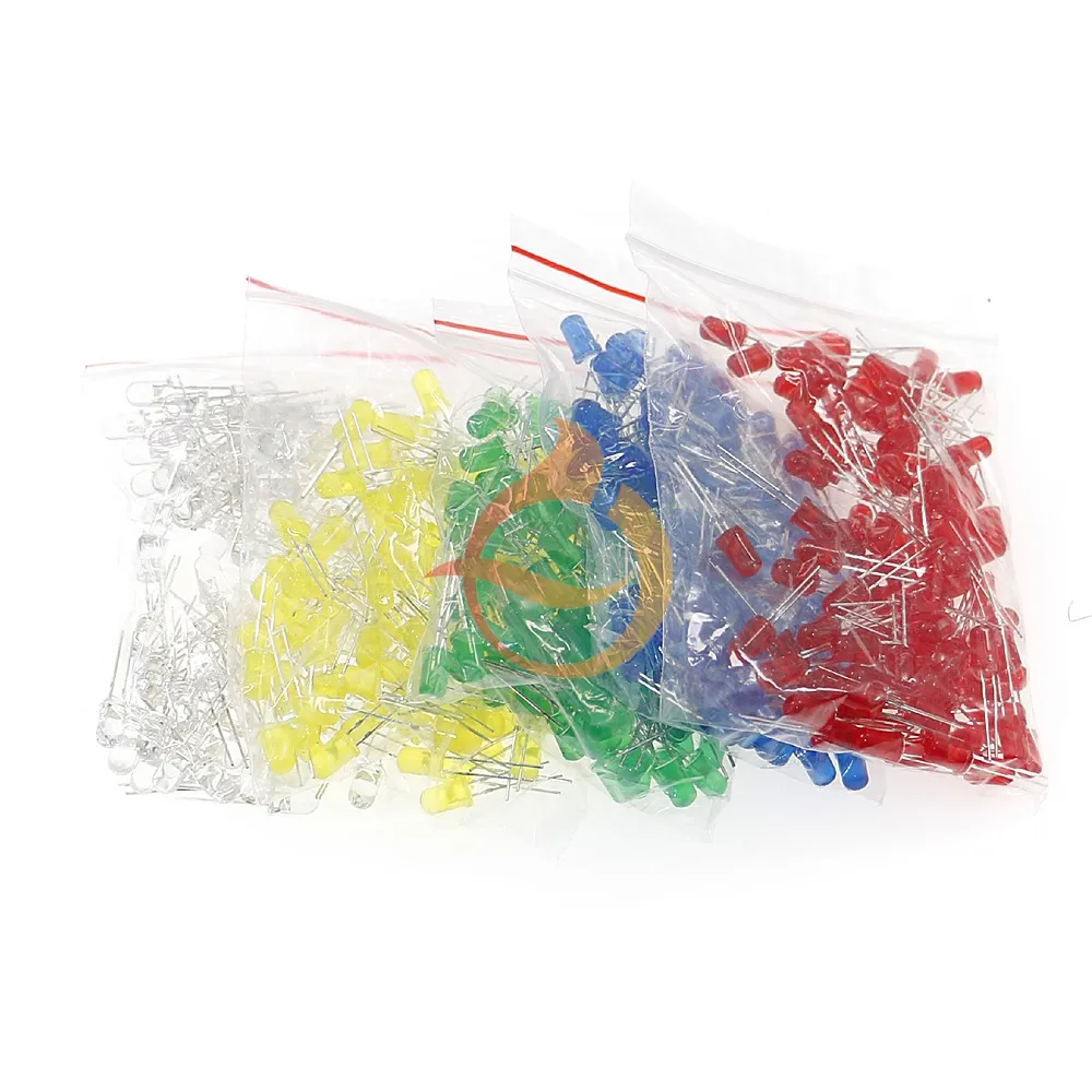 500 pçs/lote 5mm diodo led kit cor misturada vermelho verde amarelo azul branco luz led kit diy
