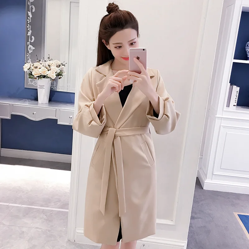 

2017 Autumn And Winter New Style Korean-style Slimming Waist Hugging Women's Middle Long Coat Trench Coat Fashion