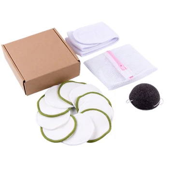 

10 Pcs Reusable Bamboo and Cotton Makeup Remover Pads with Organic Charcoal Sponge Cotton Round Face Towel Environmental Protect