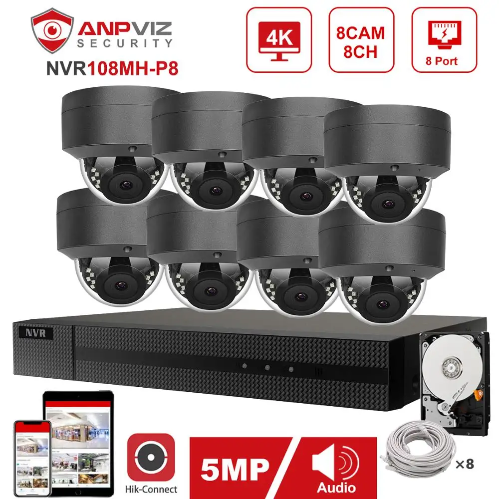 H.265 4/6/8 шт 5MP камера видеонаблюдения системы безопасности 8CH 4K POE NVR с IP набор камер