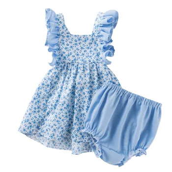 

Wholesale Baby Girls' Printed Flower Dress Square Collar Baby PP Pants Little Girl Outfit Clothes Sets