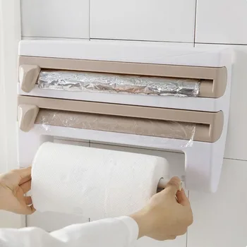 

3 In1 Roll Holder Tin Foil Cling Film Paper Towel Wrap Dispenser Cutter Kitchen Foil And Kitchen Roll