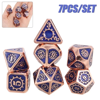 

7Pcs/Set Metal Blue Dice Polyhedral Dice For DND RPG MTG Role Playing and Tabletop Board Game Dice Set