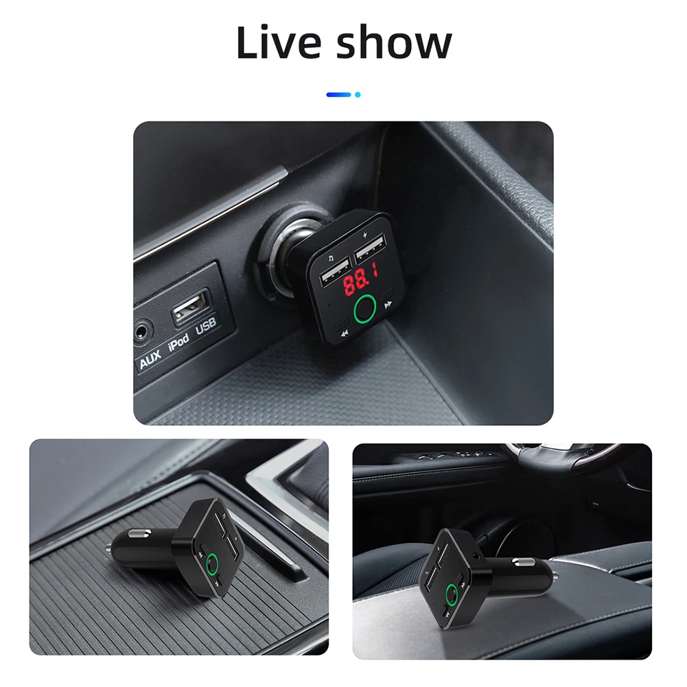 Автомобильный комплект Bluetooth, fm-передатчик, mp3-плеер, светодиодный, двойной USB, быстрое зарядное устройство, дисплей напряжения, USB зарядное устройство, 2.1A, автомобильные аксессуары