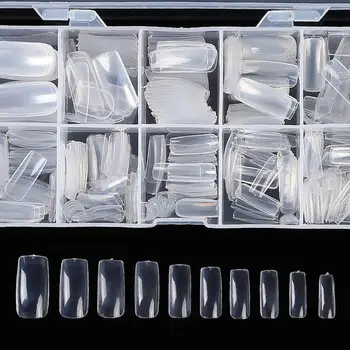 

Artificial Nails Tips Square Coffin False Nail Tips 500Pcs With Box Transparent Natural Fake Nail Manicure Nail Art For Party