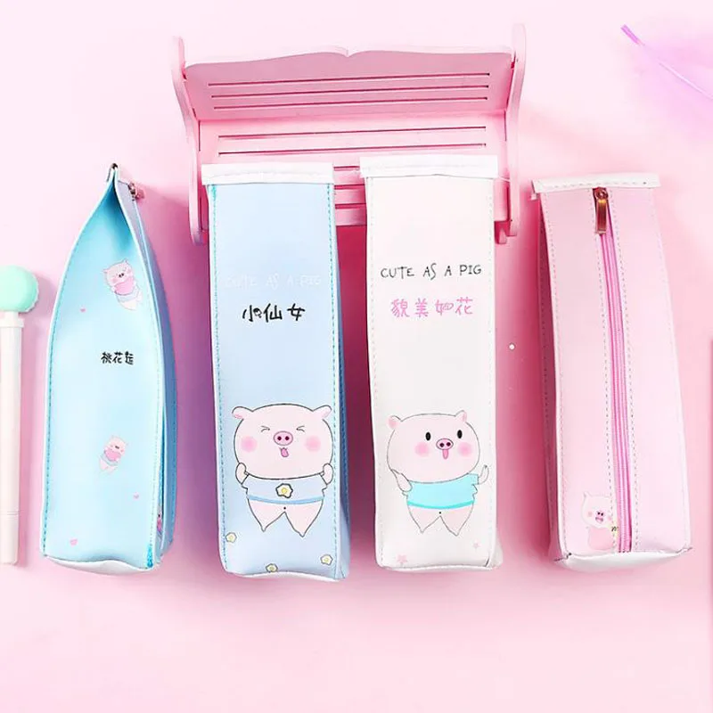 

1 Pcs Kawaii Animal Pig Milk Bottle Box Pencil Case PU Leather Pencil Bags Stationery Pouch Gift for Girls School Escolar