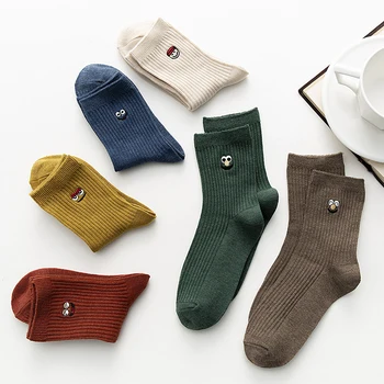 

Hot Embroidery Socks Cartoon Funny Double Needle Pile Socks Female Long-staple Cotton Sport Tube Socks Black White Red Green