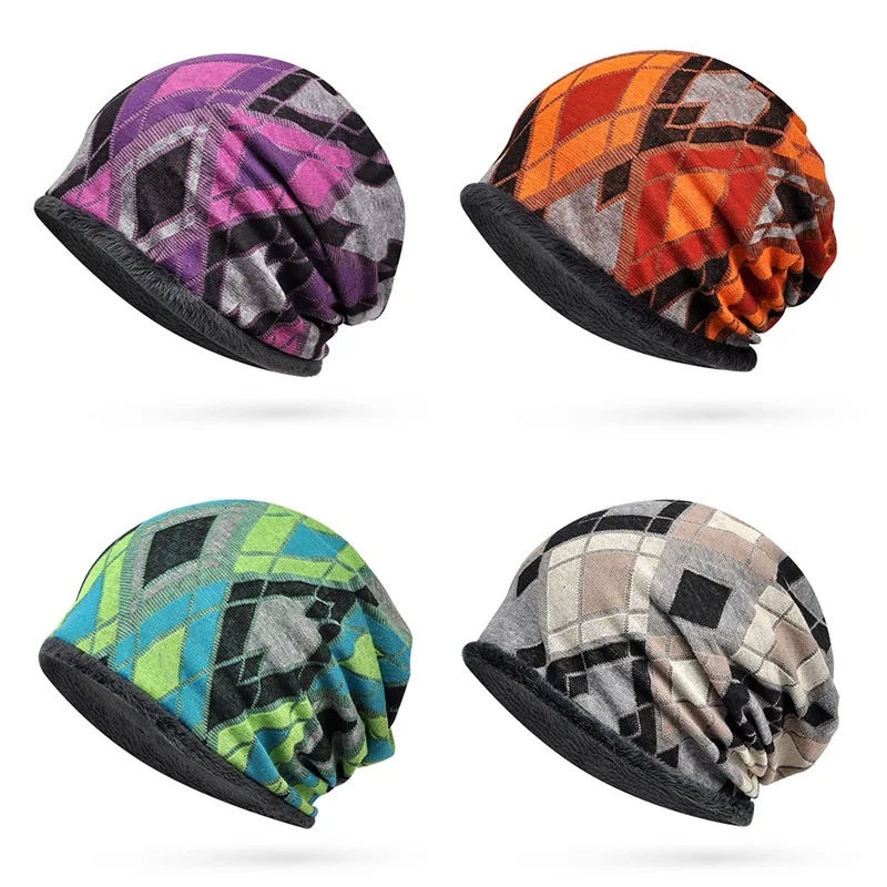 Женская Мужская велосипедная Кепка клетчатая эластичная дышащая Пушистая Шапка теплая Осенняя зимняя Беговая шапка шарф
