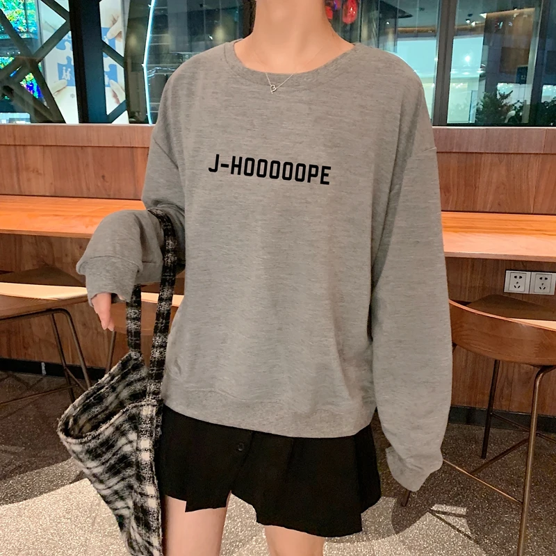 J-HOOOOOPE J-HOPE tumblr женские толстовки с капюшоном; сезон осень-весна повседневная толстовка с буквенным принтом хлопок K-pop Harajuku Корейская одежда