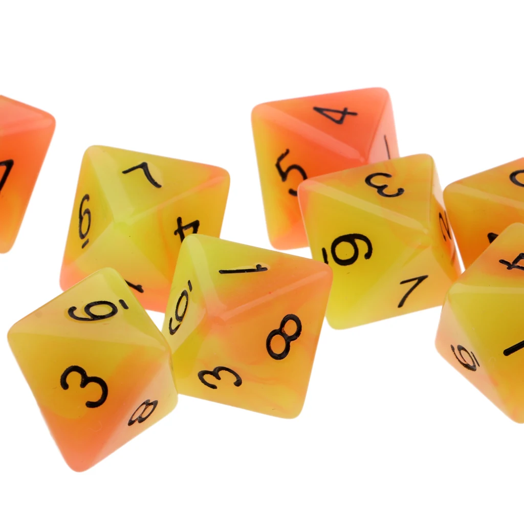 10pcs 8-Sided Dice Set Bright Colors 18 mm for Games Casino Gifts Teaching Dice Set 8 Sided Board Dices 