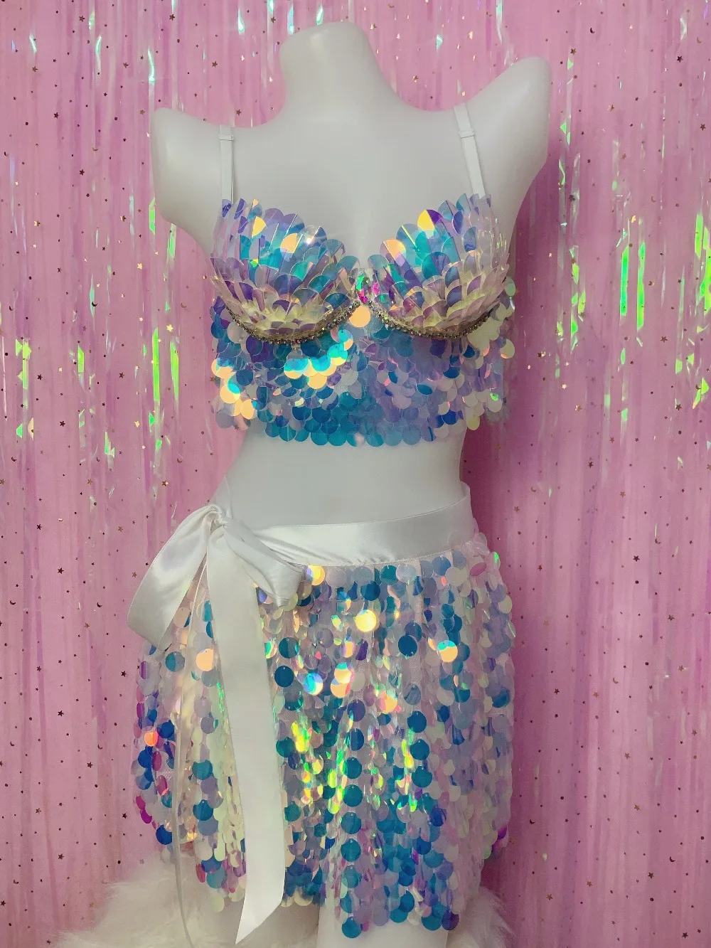 Модная сценическая одежда с блестками юбка для бара женский певец сексуальный комплект из 2 предметов костюм для праздника наряд вечерний