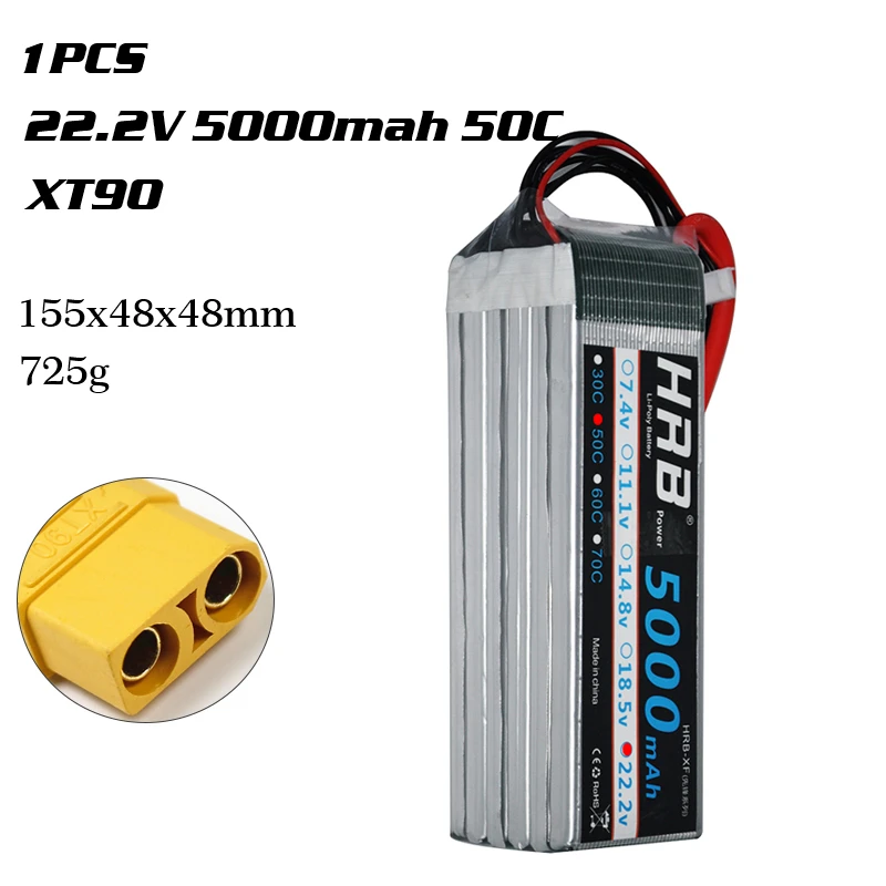 HRB 2S 3S 4S 5S 6S Lipo Батарея 1300 1500 мАч 2200 мАч 2700 мАч 5000 мАч 3300 6000 мА/ч, XT60 T EC5 EC2 7,4 V 11,1 V 14,8 V 22,2 V RC Запчасти - Цвет: 6S 5000mah 50C XT90