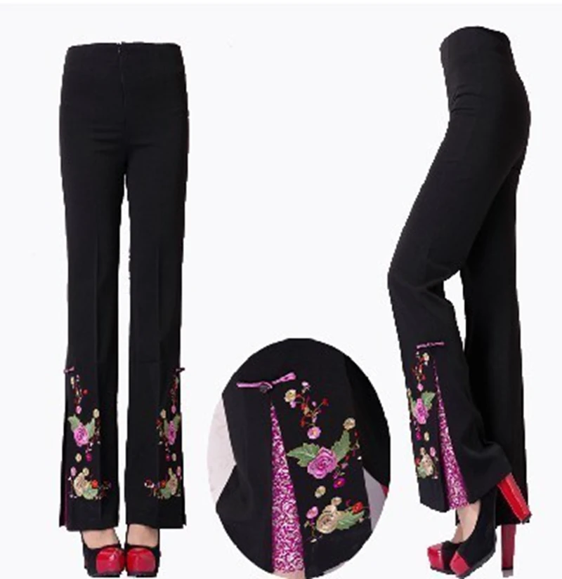 Middle-aged Tang suit pants брюки женские women's pants embroidered trousers ladies wide leg high waist pants - Цвет: style 3