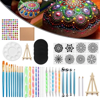 

45pcs Mandala Dotting Tools for Painting Rock Stone Stencil Acrylic Stick Brush Pen Gem Sticker Easel Palette
