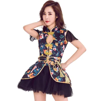 

New anime Arrival Cheerleader Cosplay Costume Sexy Cheongsam Uniforms Korean singer Floral short Dress Dancer Nightclub Stage
