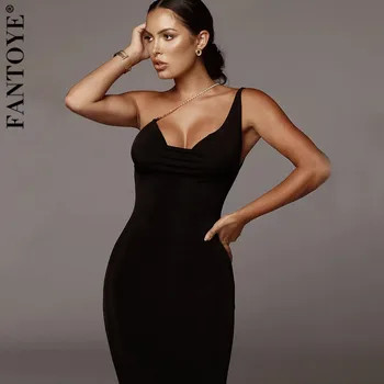 

FANTOYE Off-Shoulder Sexy Long Dress Women Chains Strapless Bodycon Maxi Dress Autumn Backless Party Christmas Dress Vestidos