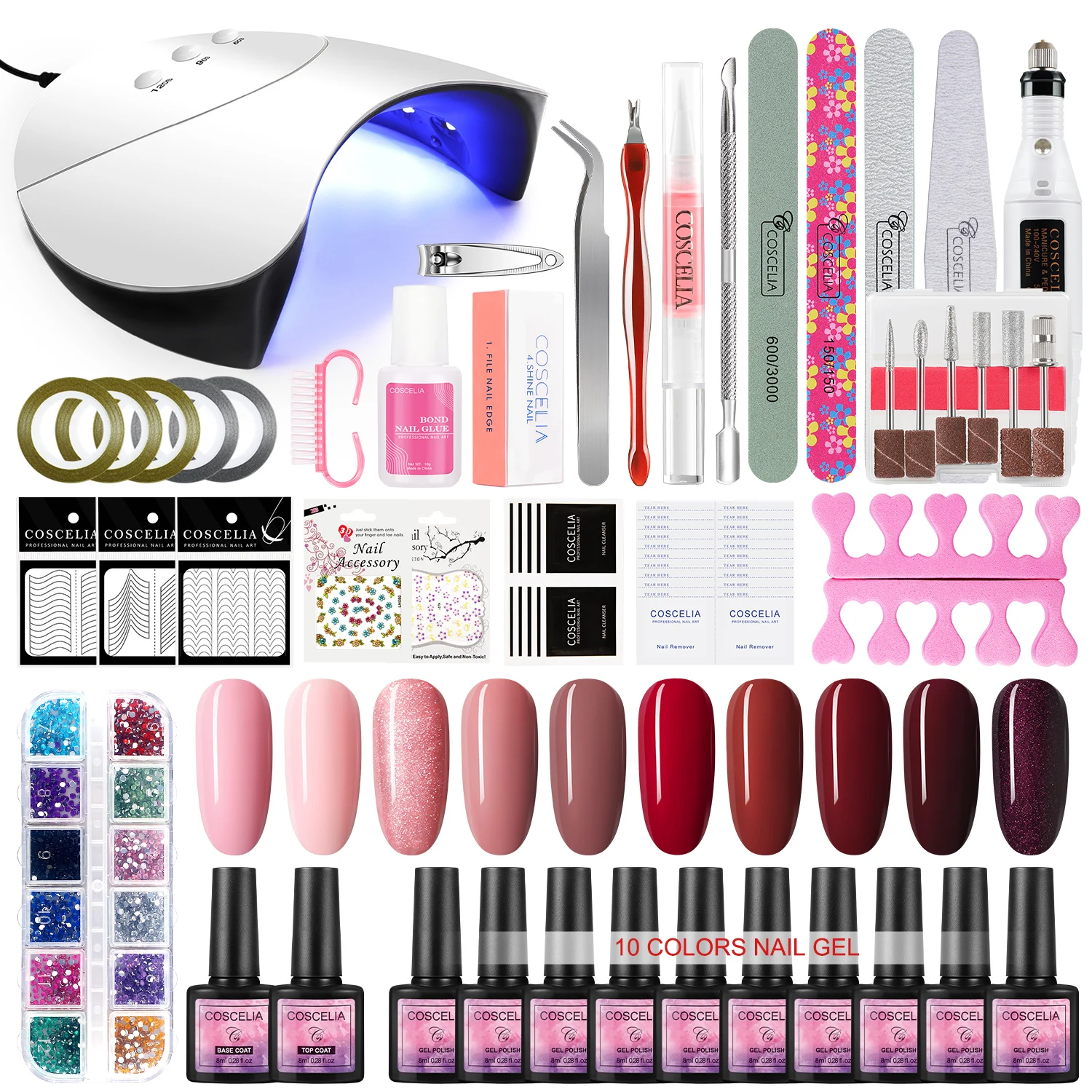 COSCELIA Nail Set УФ светодиодная лампа сушилка с набором лака для ногтей Гель умывания
