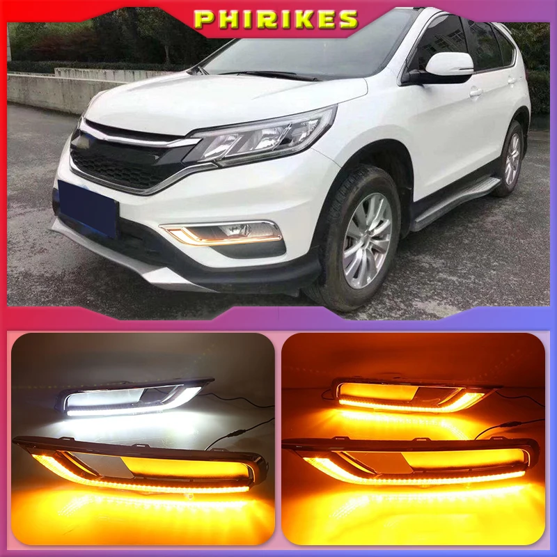 

1 Set 12V ABS LED For Honda CRV CR-V 2015 2016 DRL Daytime Running Light Daylight With Yellow Turn Signal Lamp