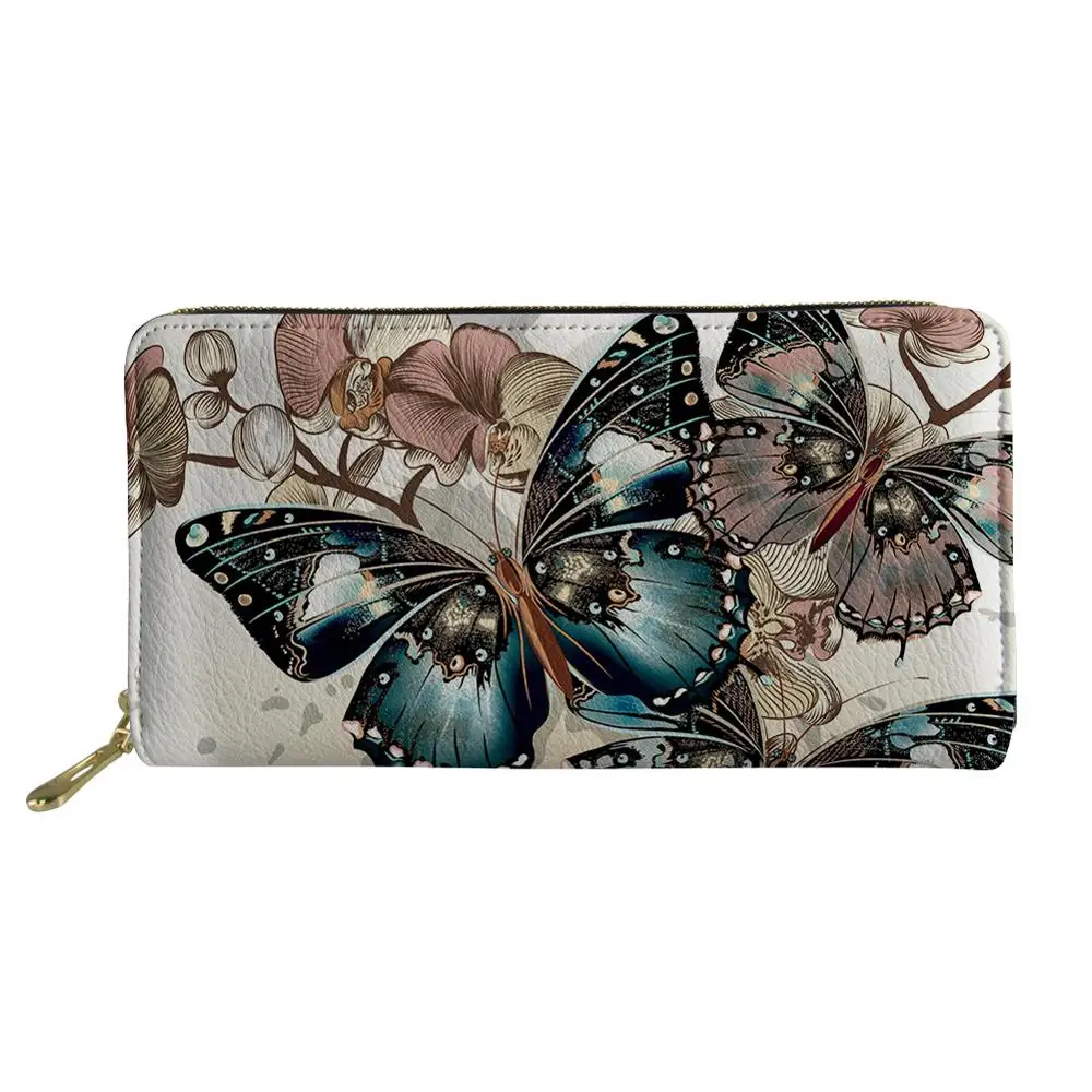 

2020 New Fashion Ms Wallet Lady Leather Clutch Butterfly Printing Girl Card Holder Ladies Money Bags Card Package Phone Bag
