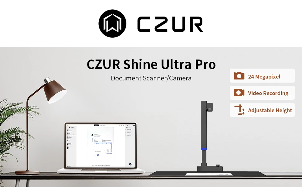 wifi scanner CZUR Portable Book Scanner Shine Ultra Pro, 24 Megapixel Document Scanner, Scan Max A3 Format with Adjustable Height, USB 2.0 hp scanner