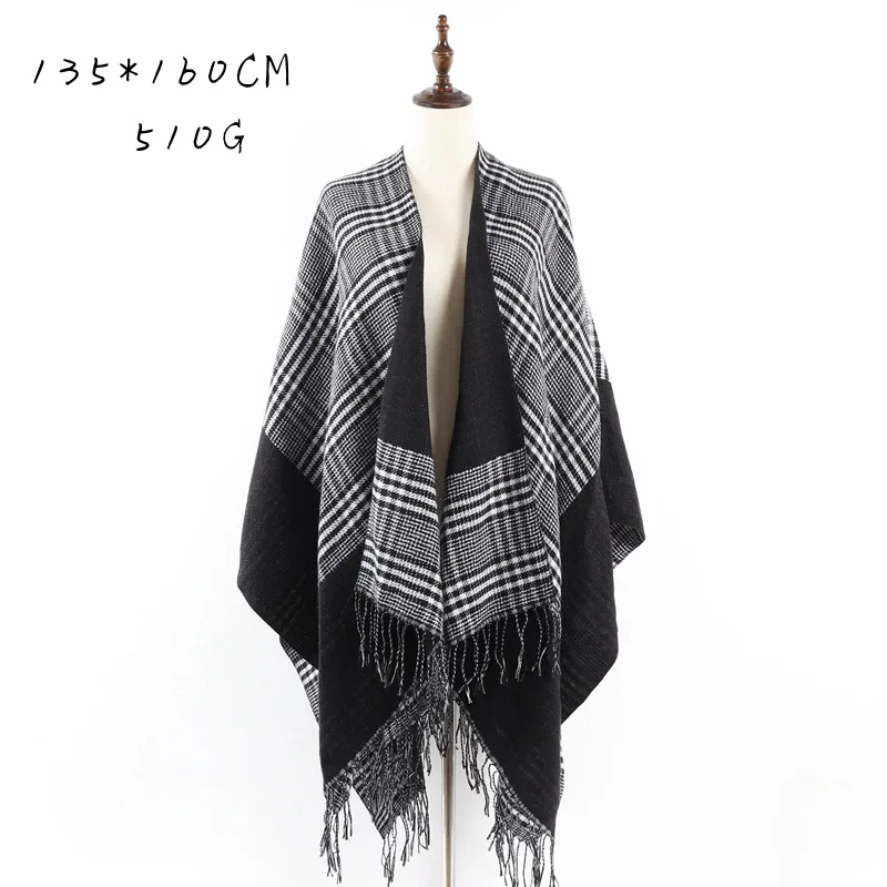 

High Quality New Lady's Scarf Winter Houndstooth plaid Pattern Versatile Warm Cashmere Women Scarves Pashmina Ponchos and Capes