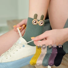 1 Pairs Candy Colors Rabbit Ears Funny Socks Women Pure Cotton Kawaii Crew Women Socks Cartoon  harajuku  winter socks HOT