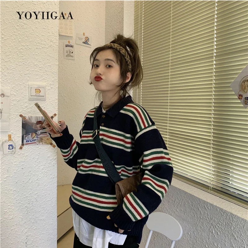 Stripe Women Sweater Crewneck Knitted Women's Pullover Sweater Casual Tops Autumn Winte Female Sweaters for Woman Clothes Stripe Women Sweater Crewneck Knitted Women's Pullover Sweater Casual Tops Autumn Winte Female Sweaters for Woman Clothes