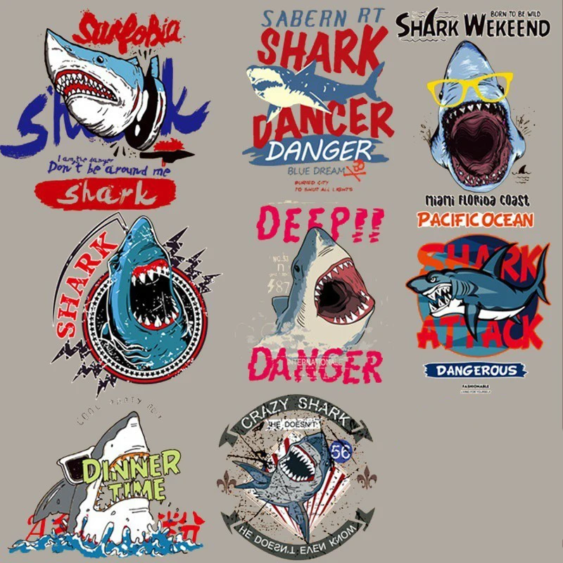 

Punk Style Biker Patches Clothes Heat Transfer Printing Shark boxing Iron on patches for clothing Diy Cute 3D Stickers