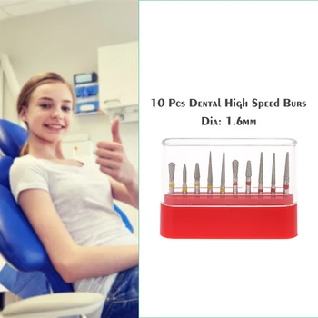 

10 Pcs Dental High Speed Burs Set Diamond Drill Bits Teeth Polishing Tooth Preparation Bur Dental Equipment Teeth Whitening Tool