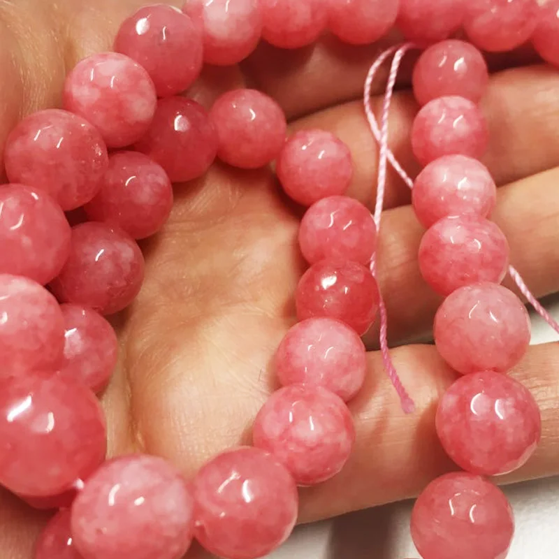 

FLTMRH Natural Faceted Pink Chalcedony Stone Round Beads for Jewelry Making Pick Size 4/6/8/10/12mm DIY Necklace Bracelet