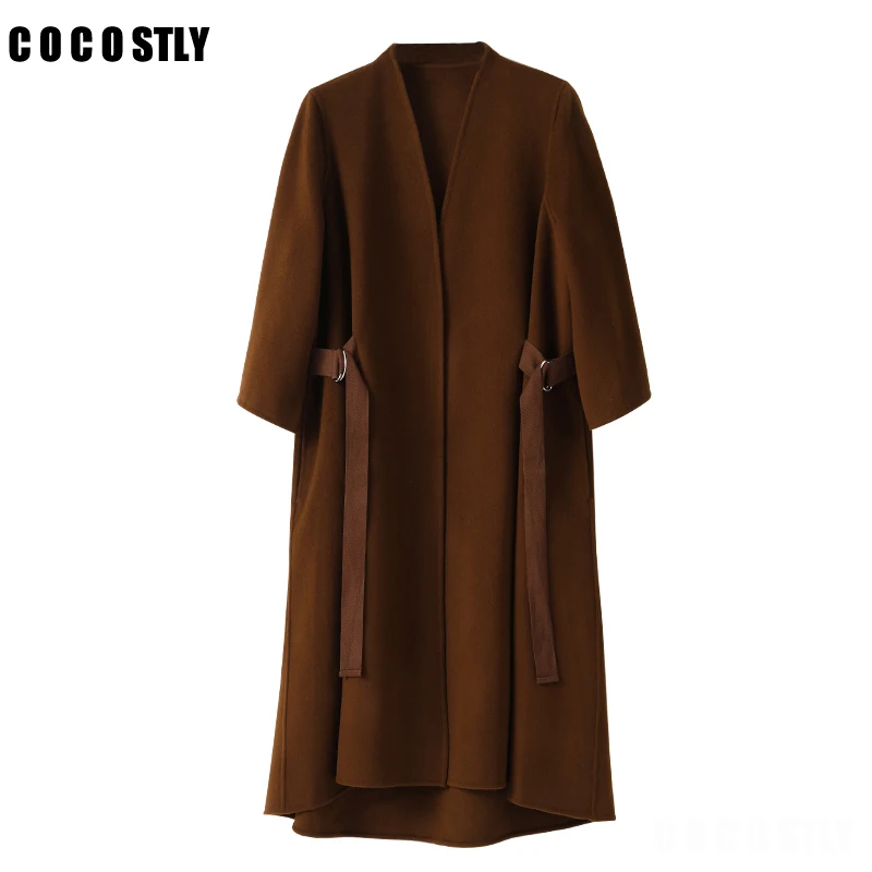 

Autumn Winter Coat Women's Casual Wool Blend Trench Coat Oversize Long Coat with belt Women Wool Coat Outerwear