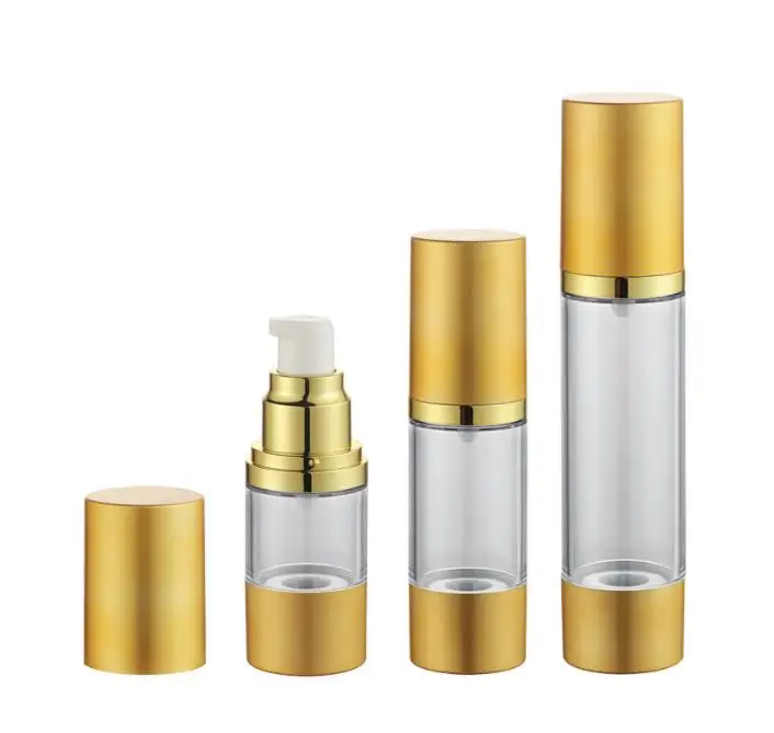 휴대용 에어리스 펌프 디스펜서 병 15ml 30ml 50ml 실버 골드 고급 리필 병, 여행용 로션 SN376