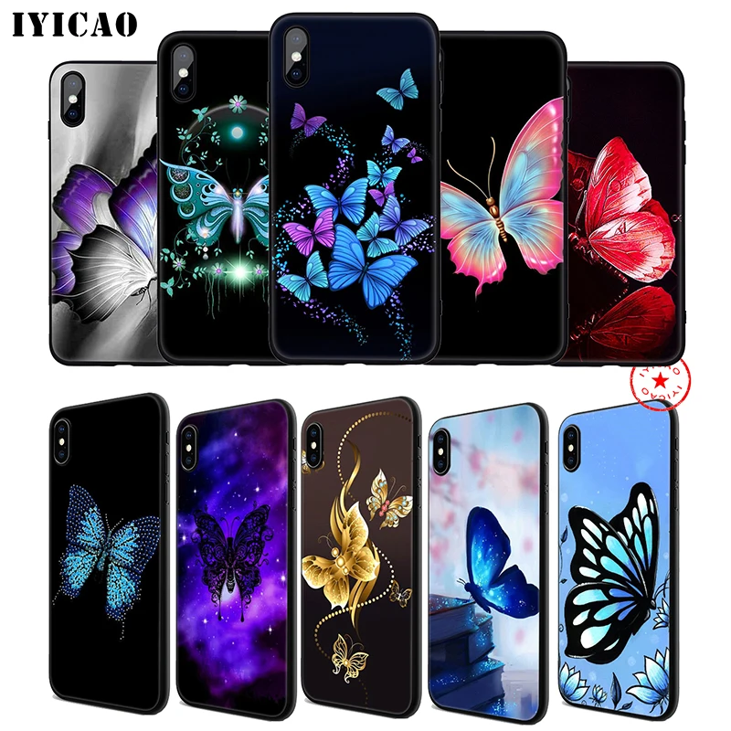 IYICAO Бабочка розовый синий мягкий чехол для телефона iPhone 11 Pro XR X XS Max 6 6S 7 8 Plus 5 5S SE