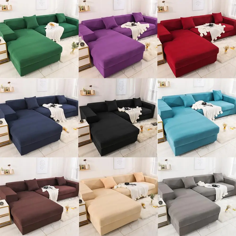 

Solid Color Corner Sofa Cover For Living Room Elastic Spandex Slipcovers Couch Cover Sofa Stretch Sofa Towel L Shape = Buy 2Pc