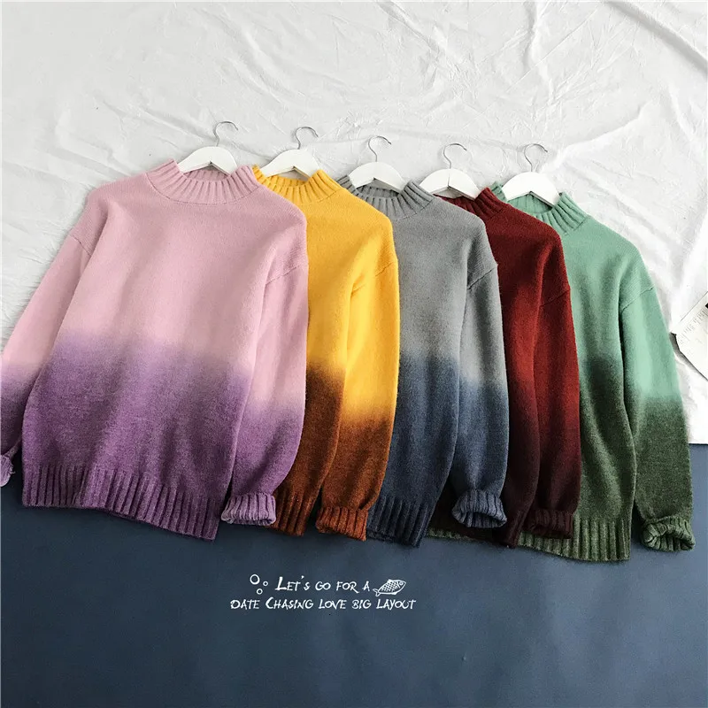 Autumn Sweater Men Warm Slim Fashion Tie-dye Gradient Casual Knit Sweter Man Streetwear Long-sleeved Pullover Men Clothes M-3XL
