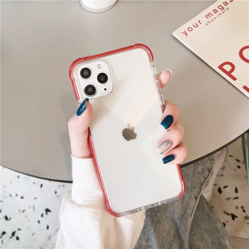 Простой защитный чехол для iphone 11 11Pro 11Pro Max, прозрачный жесткий чехол для iphone X, XR, XS, Max, 7, 8 Plus, чехол, Funda Coque - Цвет: Красный