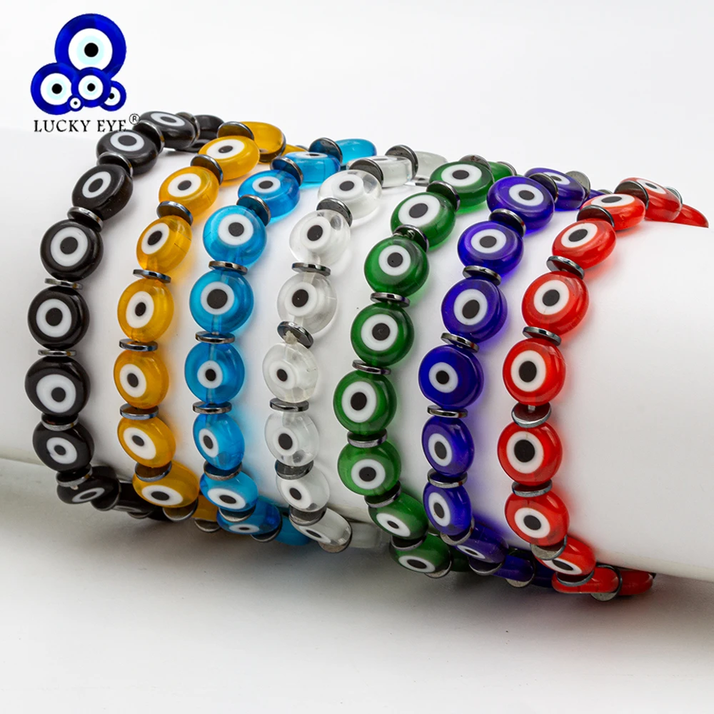 

Lucky Eye Glass Beads Evil Eye Charm Bracelet Green Black Blue Red Colorful Strand Bracelelt Jewelry for Women Female EY6439