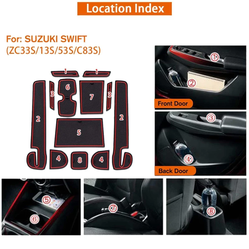 

For SUZUKI SWIFT 2018 12Pcs Anti-Slip Non-Slip Rubber Decorative Cup Holder Sticker Gate Slot Pad Door Groove Mat