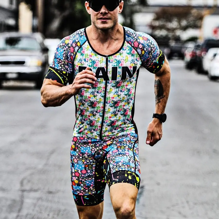 

Love The Pain Men Cycling Skinsuit Triathlon One-Piece Suit Short Sleeve Running Cycling Clothing Jumpsuit Maillot Ciclismo Bike
