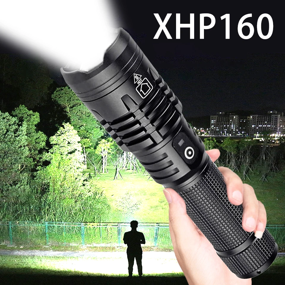 Высокомощный светодиодный фонарик XHP160 суперъяркий тактический с фокусировкой