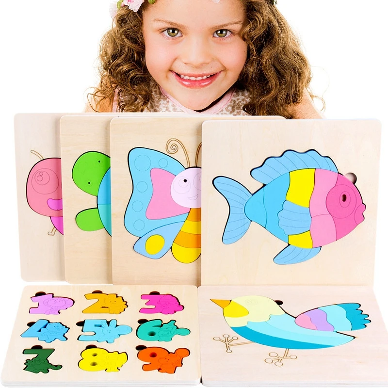 

Animal Thickened Wooden Puzzle For Kid Montessori Cognition Scrabble Brain Teaser 3D Puzzles Game Educational Toys For Children