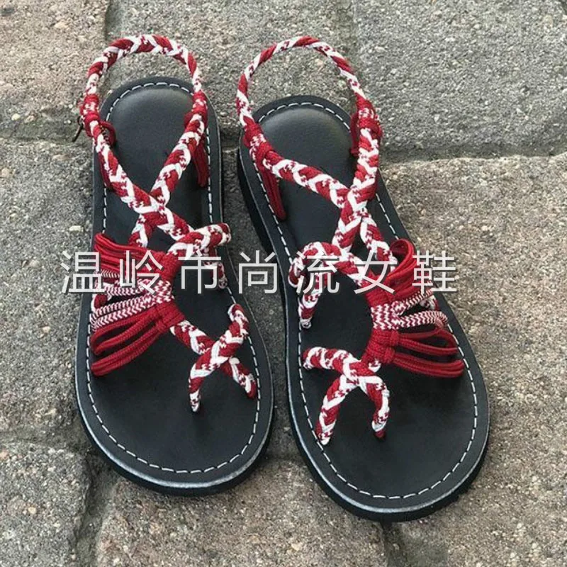 

2019 Summer Hot Selling Europe And America Mixed Colors Knot Beach Toe Covering Large Size WOMEN'S Sandals 43 Yards