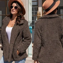 Женское зимнее толстое плюшевое пальто с лацканами пушистые куртки из искусственного меха женские двубортные пуговицы карманы размера плюс пальто 5XL