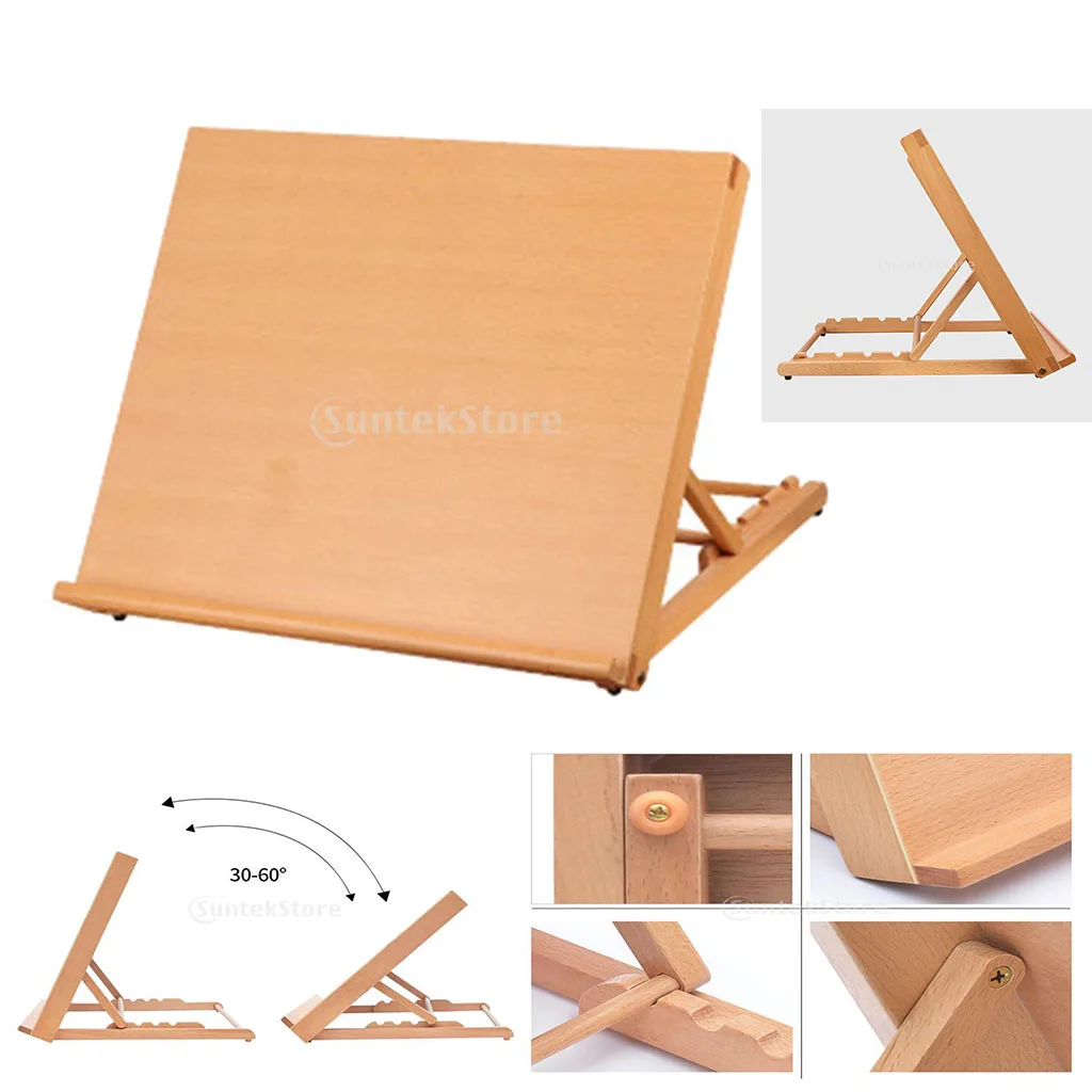 Adjustable Wood Artist Drawing Sketching Board Wooden Desk Table Easel Portable Board for Canvas, Painting, Drawing, Book Stand