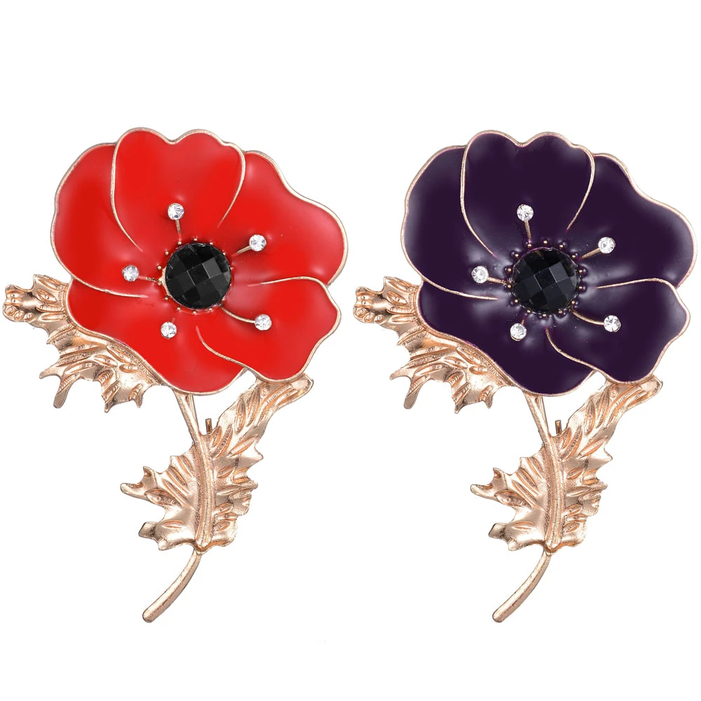 Grande broche à fleur rouge et violette pour femmes, en cristal, ton or,  bijoux de fête, cadeaux en émail, broche souvenir | AliExpress