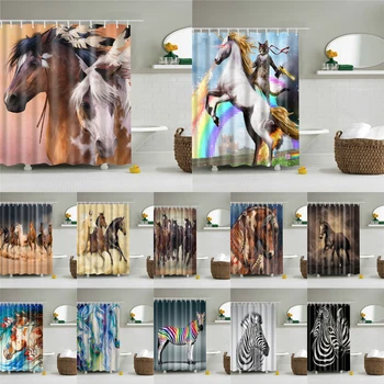 

Polyester Waterproof Bath Screen Shower Curtain In The Bathroom Home Decoration Animals Horse,Zebra,Unicorn Pictures