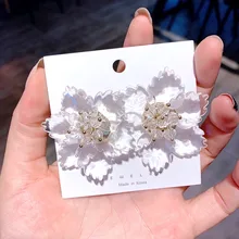 Корейские прозрачные лепестки акриловые хрустальные большие серьги свежие прозрачные растения Цветочные женские серьги модные цветочные серьги
